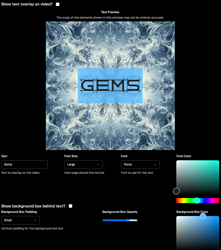 Custom text overlay